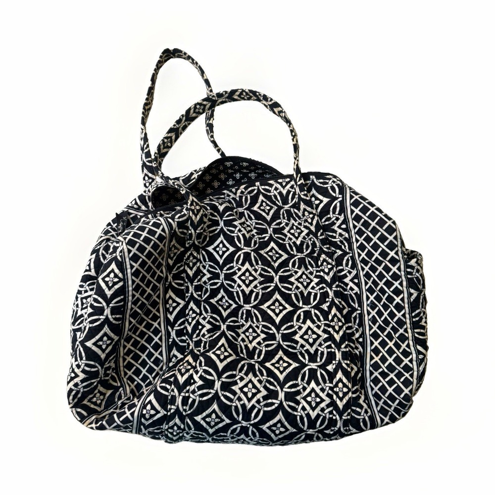 Womens Black White Geometric Quilted Overnight bag Concerto Zip Large